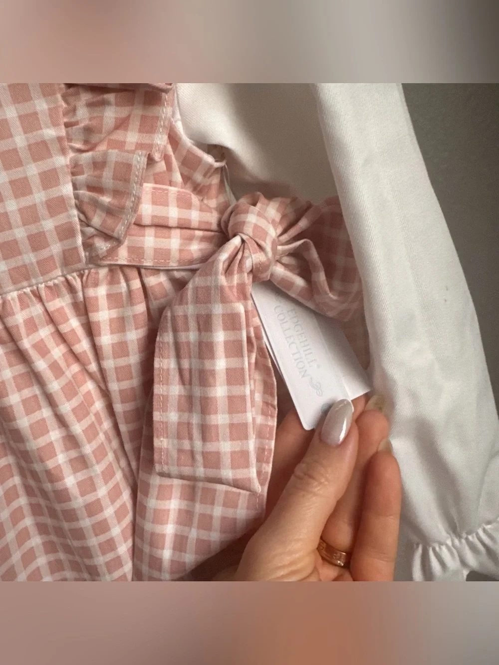 NWT Edgehill Collection Baby Girls Long Sleeve Check Side-Bow Dress Sz 6
